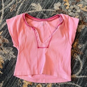 Urban Outfitters out from under go for gold Pink Ribbed V-Notch Crop Top